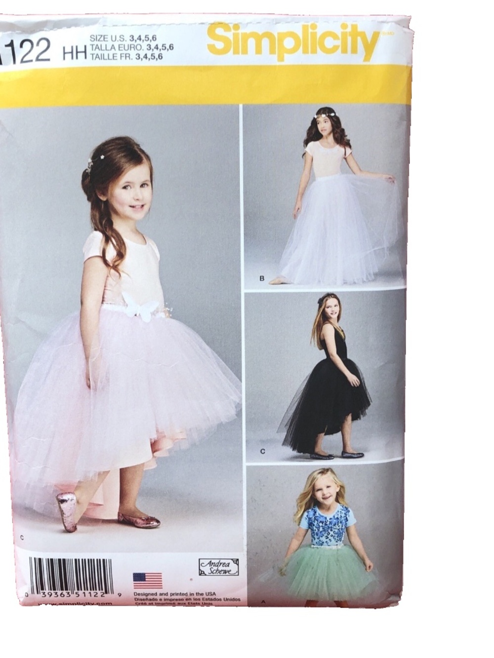 Simplicity 1122 Pattern Girls 3-6 Fancy Skirt Party Tulle Dance Ballet NEW